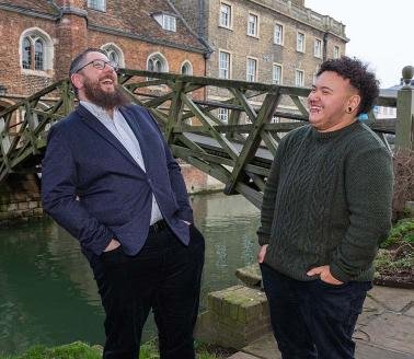 Tom Lloyd with his student Elijah at Queens' College, photo by Nick Safell